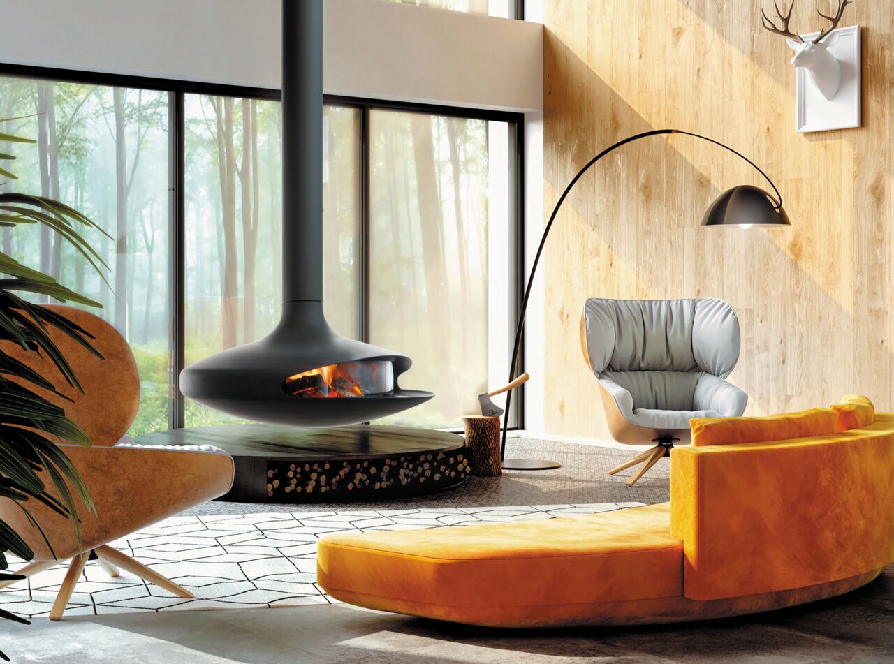 Moderner h&auml;ngender Kamin "Gyrofocus Vitré" von Focus