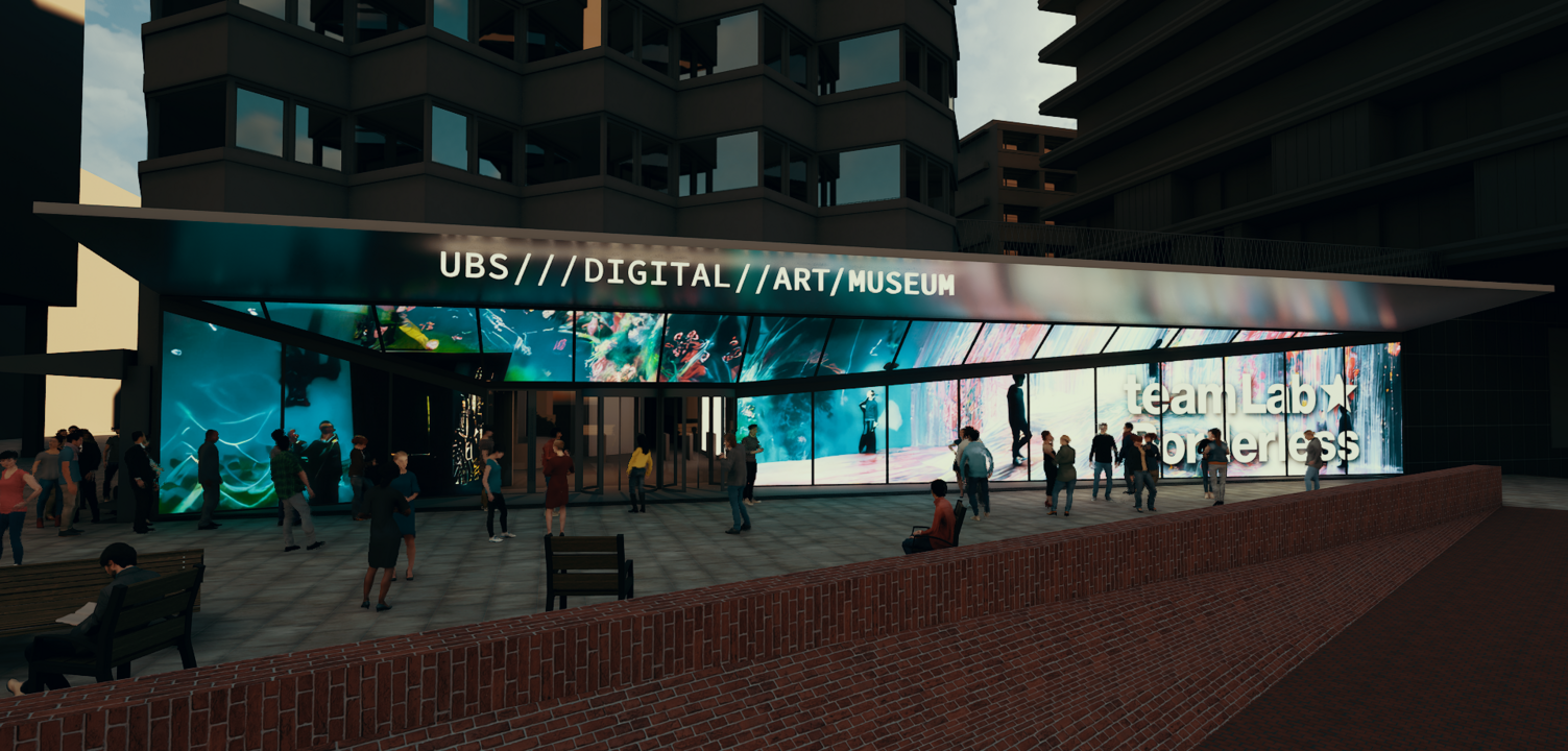 Haupteingang-Medienfassade-immersive-digitale-Kunst_UBS_DIGITAL_ART_MUSEUM &copy; Thorsten Bauer